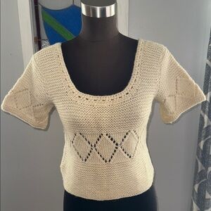 Millay Vintage 100% Wool Hand Knit Short Sleeve Cropped Sweater SZ Large